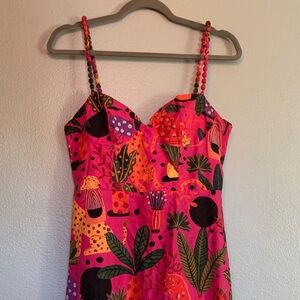 FARM Rio Pink Tropical Dress with Beaded Straps